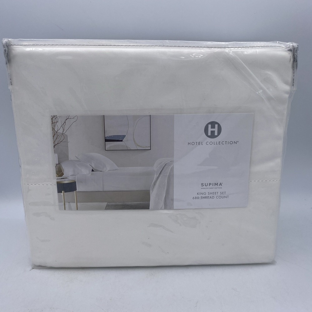 Hotel Collection Italian Percale 100% Cotton KING Sheet Set White/White